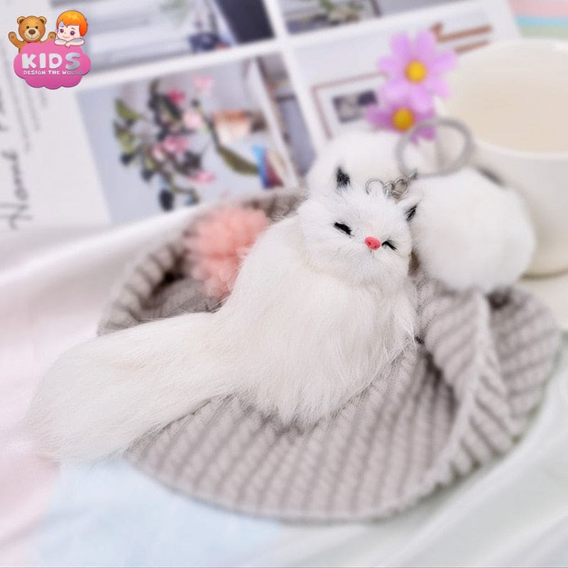 Cute Fox Plush Keychain - White - Plush keychain