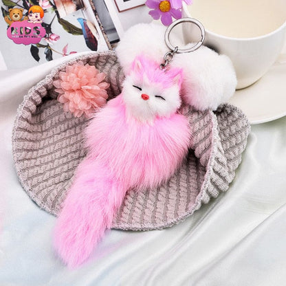 Cute Fox Plush Keychain - Pink - Plush keychain