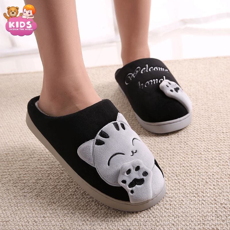 Cute Plush Slippers Cat - Black / 4.5 - Plush slippers