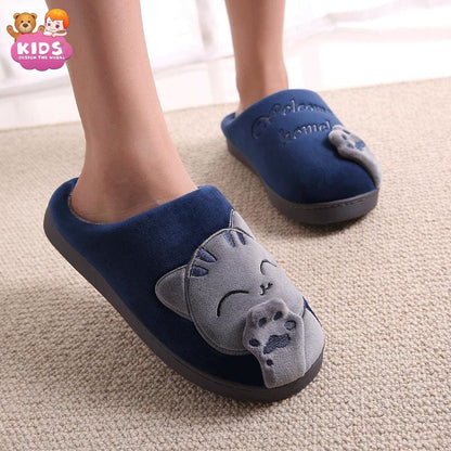 Cute Plush Slippers Cat - Blue / 4.5 - Plush slippers