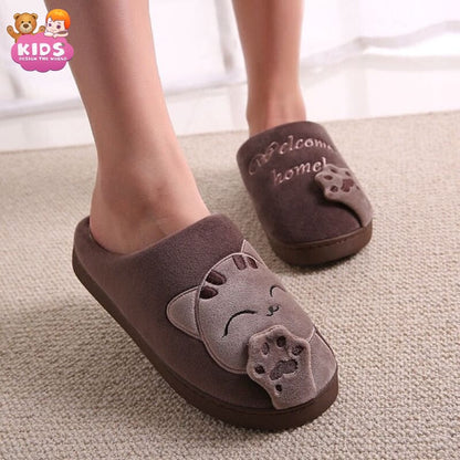 Cute Plush Slippers Cat - Brown / 4.5 - Plush slippers