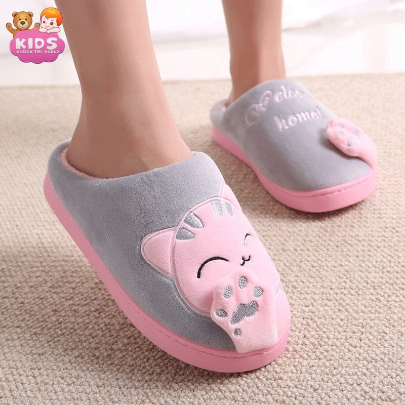 Cute Plush Slippers Cat - Grey / 4.5 - Plush slippers