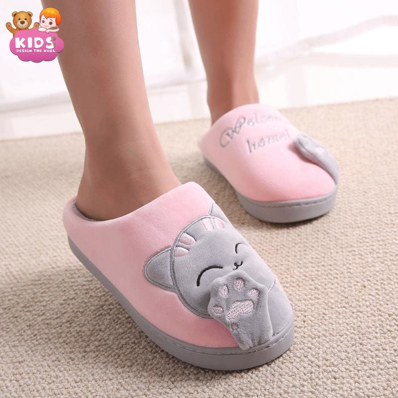 Cute Plush Slippers Cat - Pink / 4.5 - Plush slippers