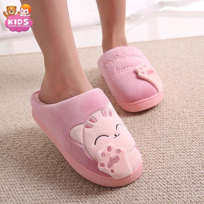 Cute Plush Slippers Cat - Red / 4.5 - Plush slippers